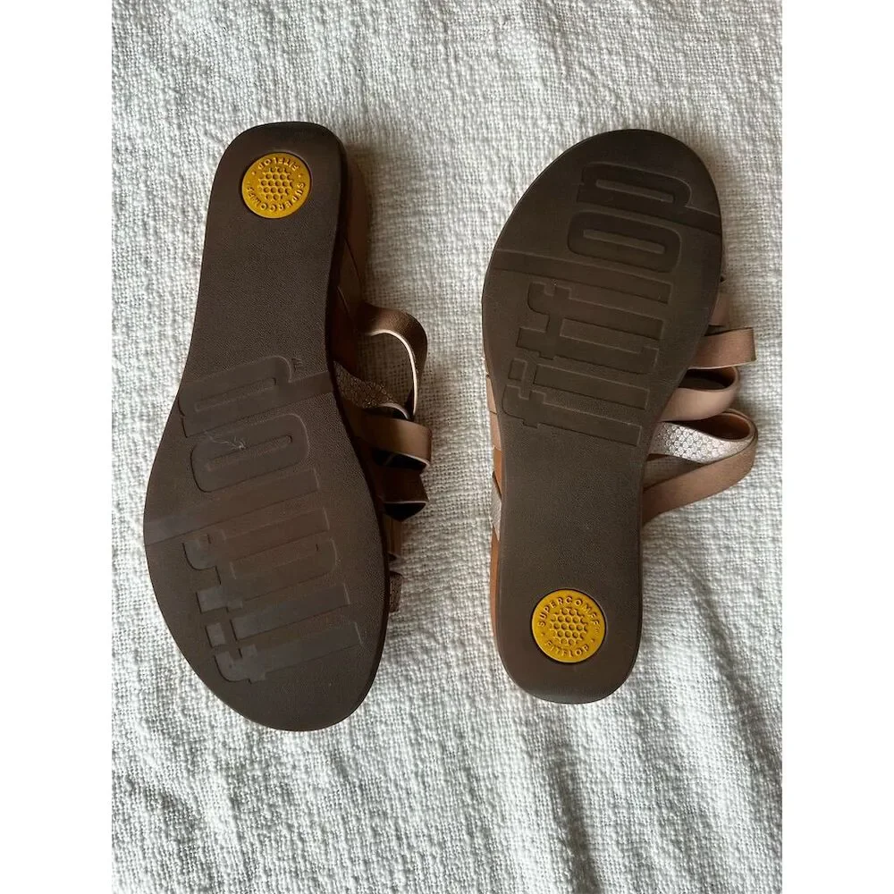 FitFlop Women's Size 8 Lumy Leather Slide Sandals Brown Silver Accents - Picture 5 of 5